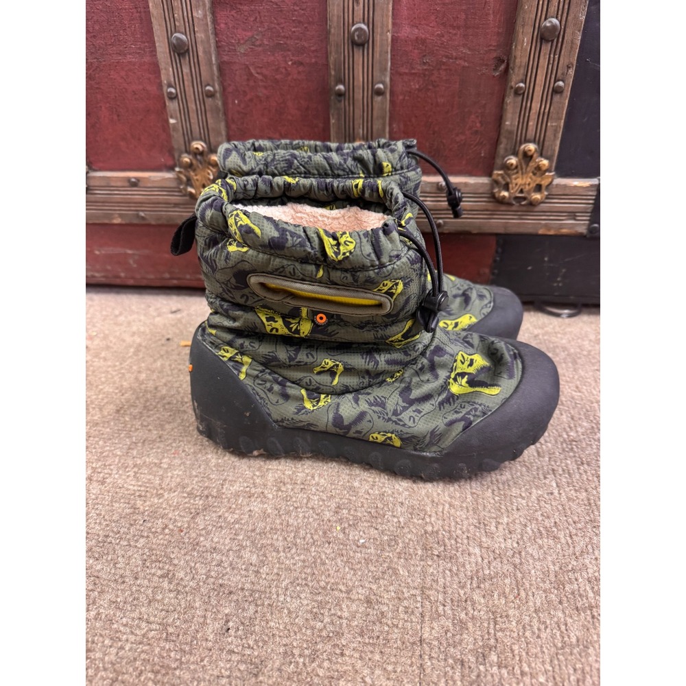 Bogs Kids BMOC Snow Dino Boots Green Yellow Dinosaur Print Youth 4 72758-348